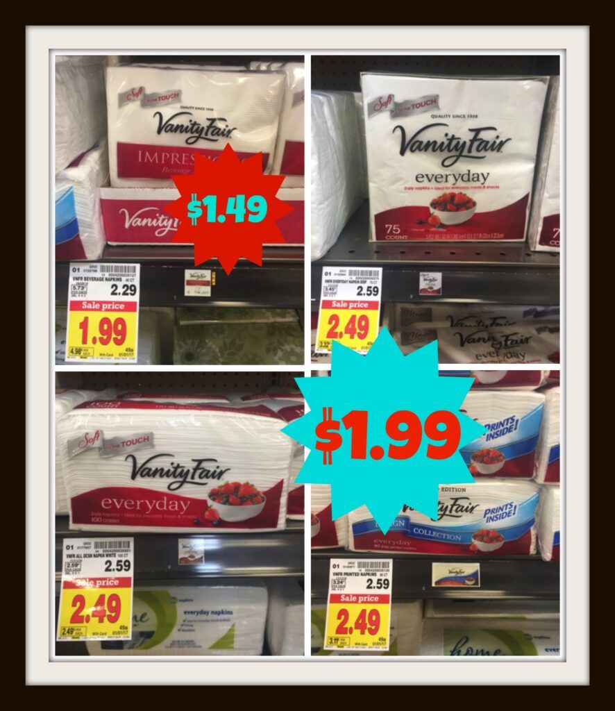 NEW Vanity Fair Napkins Coupon = as low as 1.49 at Kroger!! Kroger Krazy