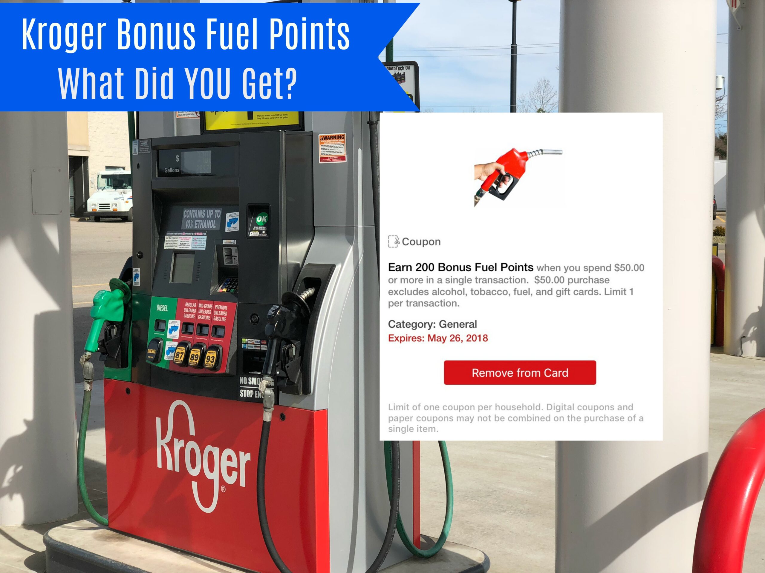 Kroger Bonus Fuel Points I Got 200 Points for Spending 50.00