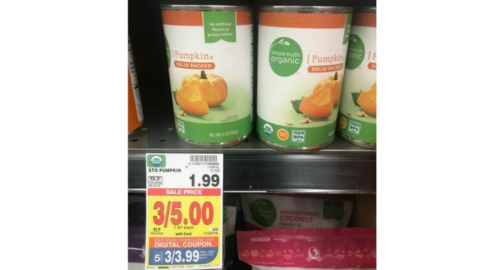 Simple Truth Organic Canned Pumpkin Just 1 33 Each At Kroger Kroger Krazy