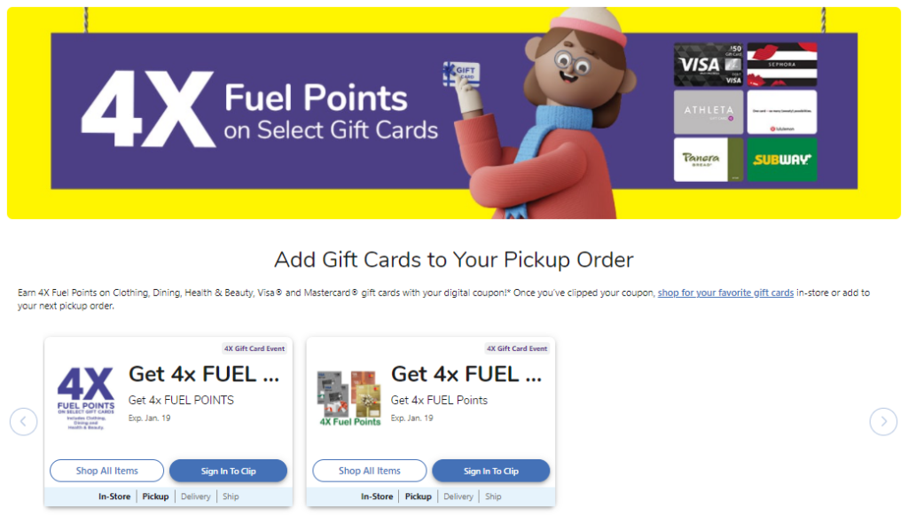 4x Fuel Points on Health & Beauty, Clothing, Dining and/or Happy Gift