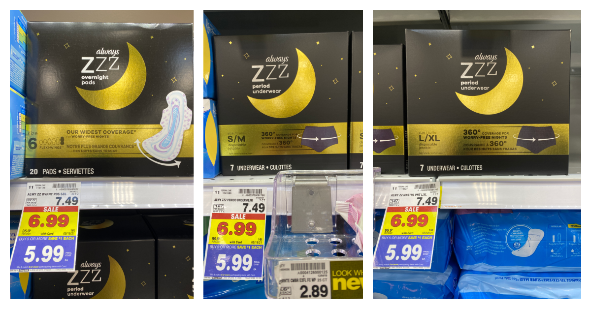 Always Zzz Pads and Underwear are as low as $2.99 at Kroger