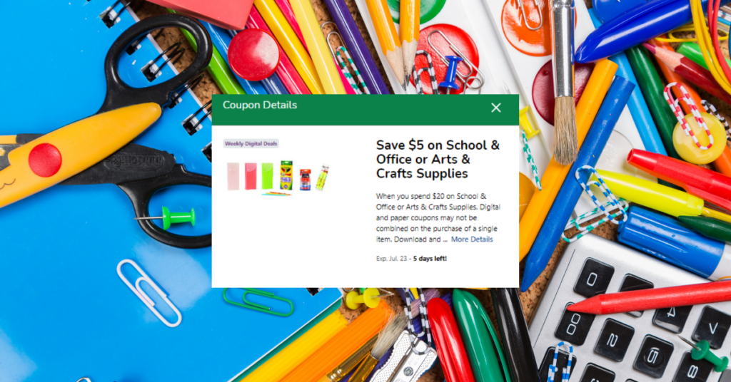 Save $5 on School & Office or Arts & Crafts Supplies Kroger Krazy