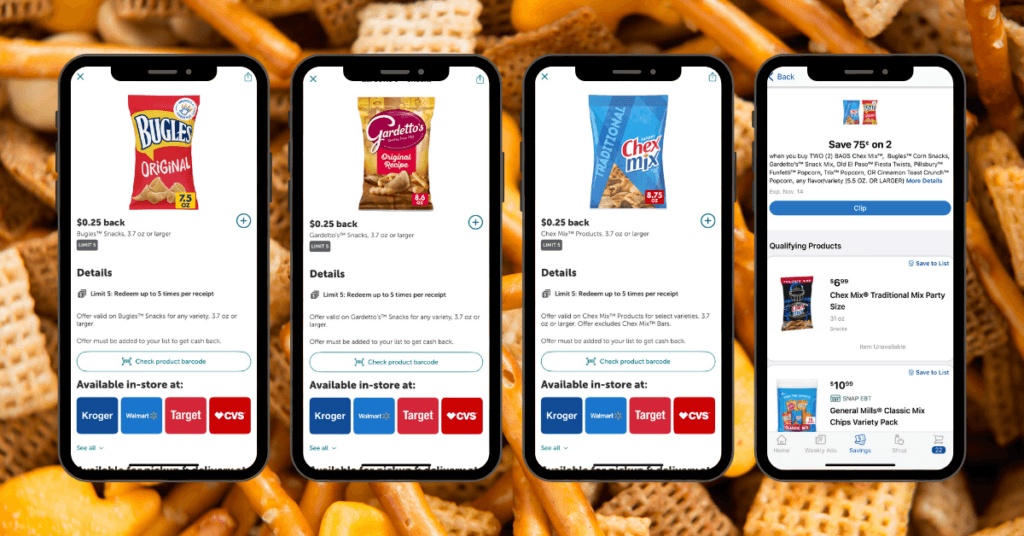 bugles, gardettos, chex mix kroger