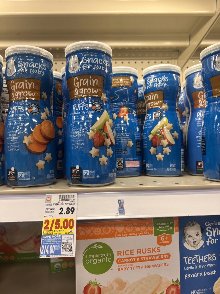 Gerber baby food on display at a store