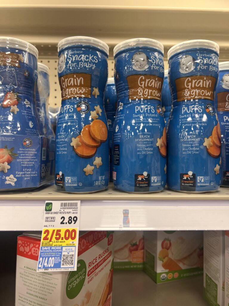 Gerber Baby Snacks on sale in a grocery store.