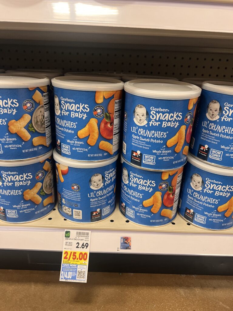 gerber baby crackers on display in a grocery store.