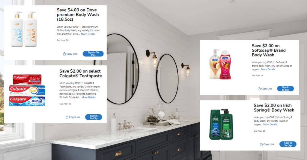 Dove Colgate Softsoap and Irish Spring Kroger Coupons