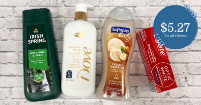 irish spring, dove ultimate, softsoap and colgate Kroger Krazy (1)