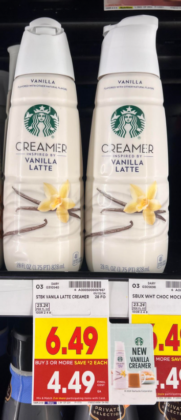 Starbucks Vanilla Latte Creamer Kroger Shelf Image