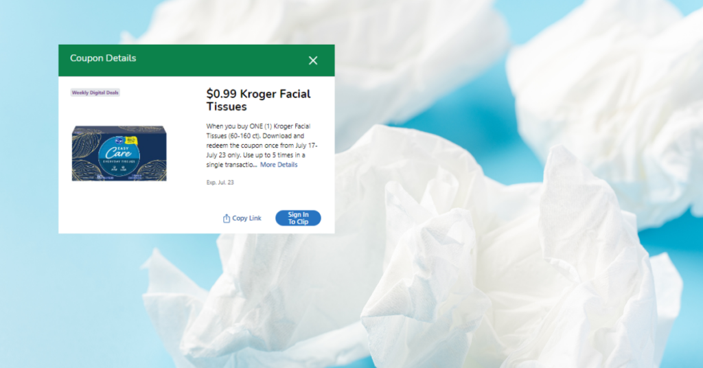 Kroger Facial Tissues digital coupon