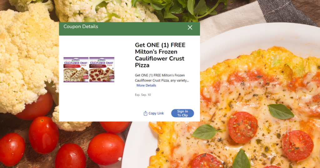 Milton’s Frozen Cauliflower Crust Pizza kroger digital coupon