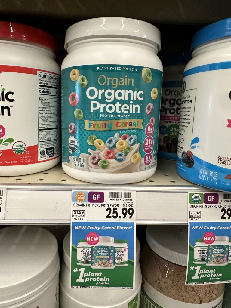 orgain fruity cereal protein powder kroger shelf image