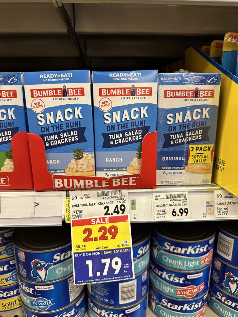 bumble bee snack on the run kroger shelf image (1)