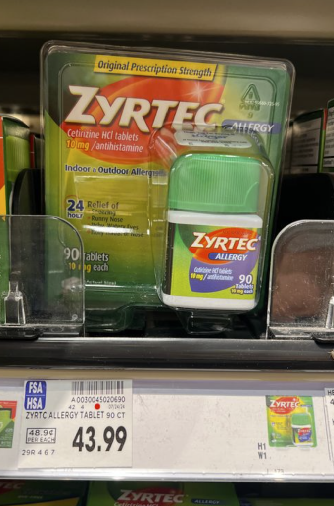 Zyrtec 90 ct Kroger Shelf Image