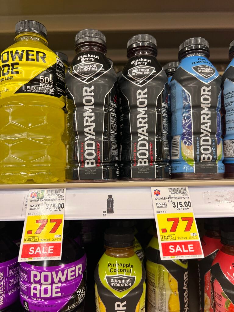 body armor, sparkling ice and powerade kroger shelf image (1)