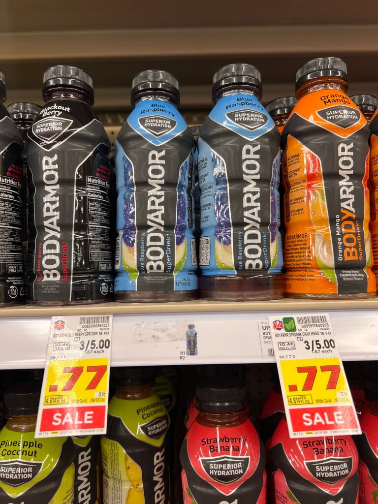 body armor, sparkling ice and powerade kroger shelf image (1)