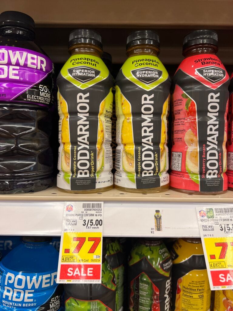 body armor, sparkling ice and powerade kroger shelf image (1)