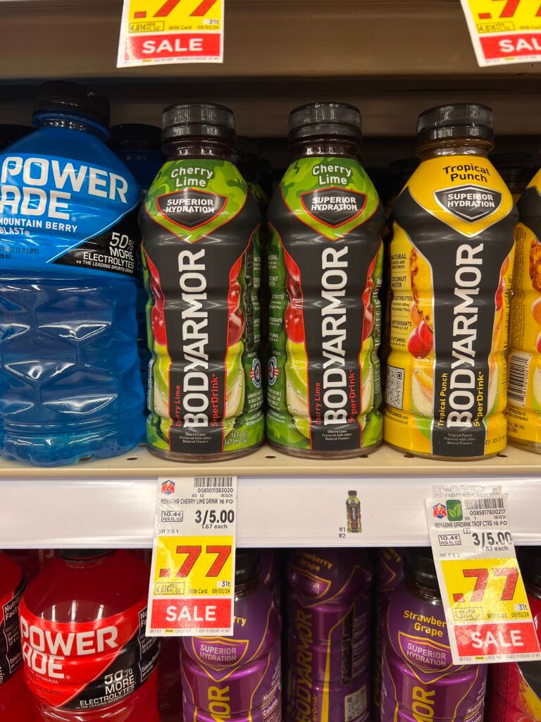 body armor, sparkling ice and powerade kroger shelf image (1)