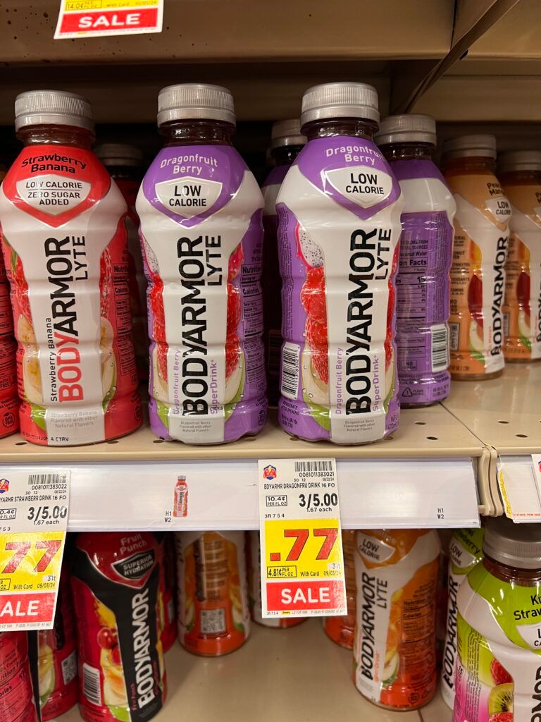 body armor, sparkling ice and powerade kroger shelf image (1)