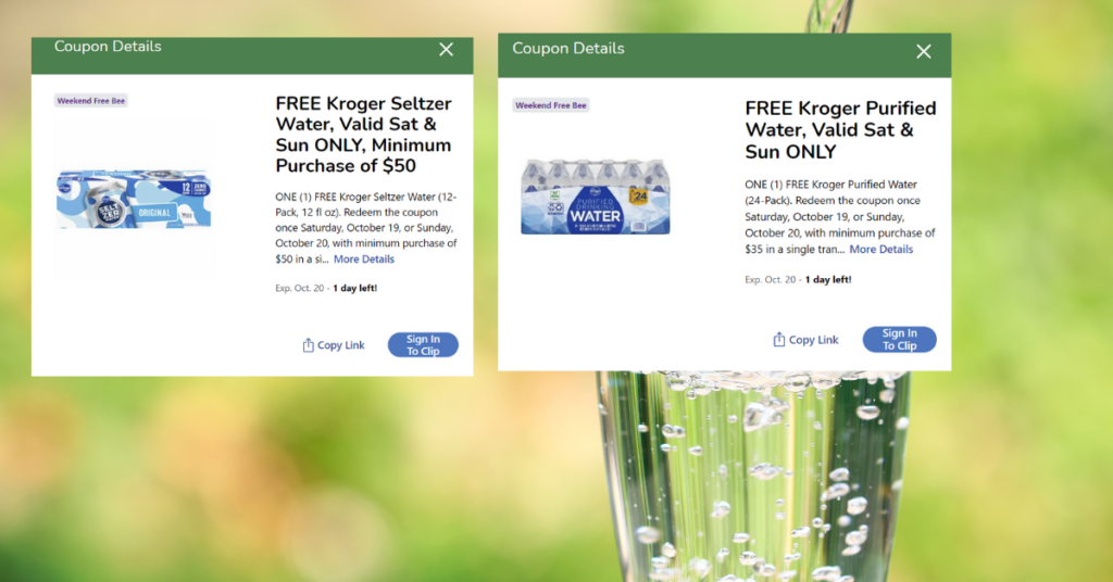 Kroger Water or Seltzer Water Kroger Digital Coupons Weekend Free bee