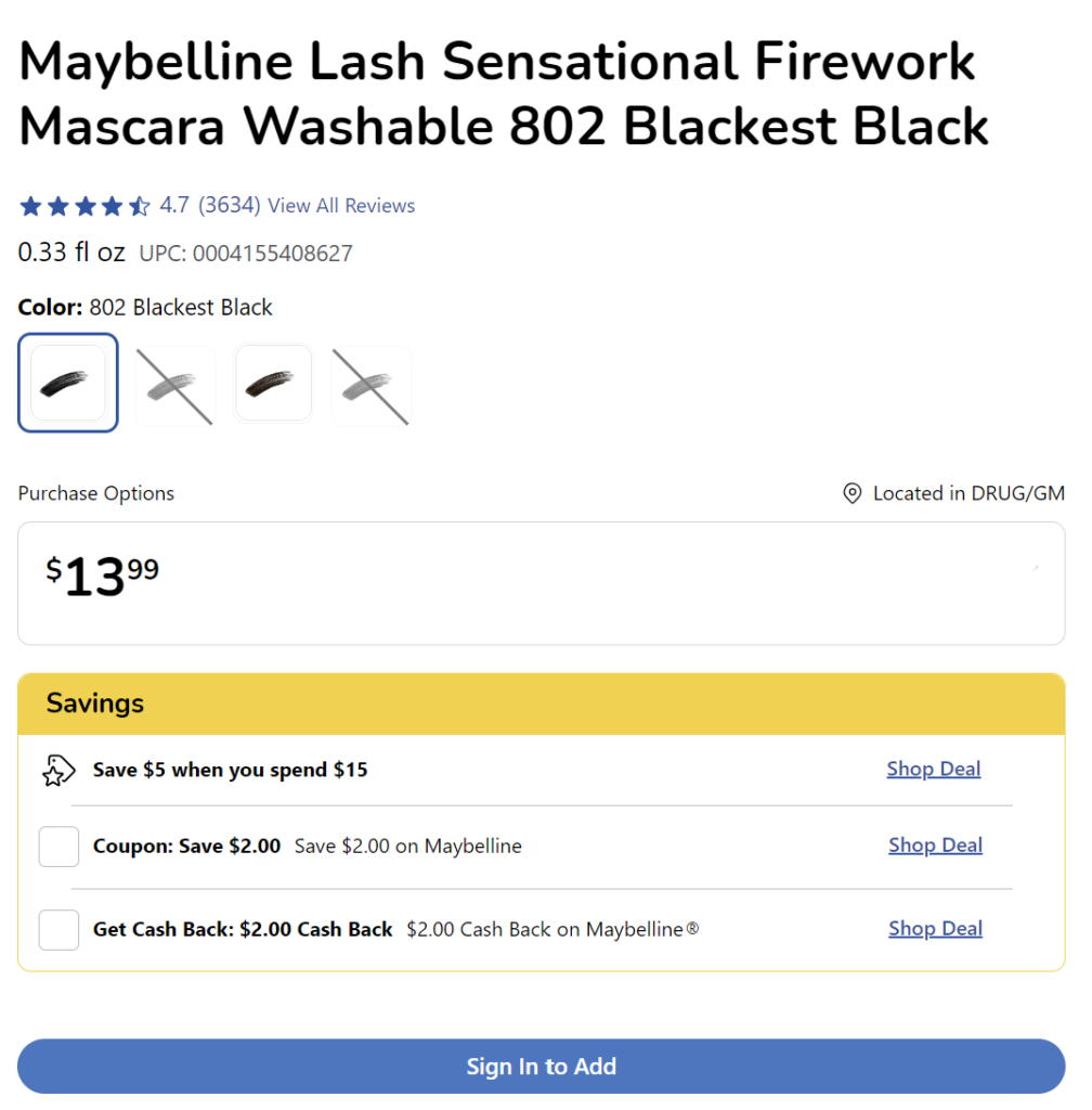 Maybelline Lash Sensational Firework Mascara Kroger Shelf Image