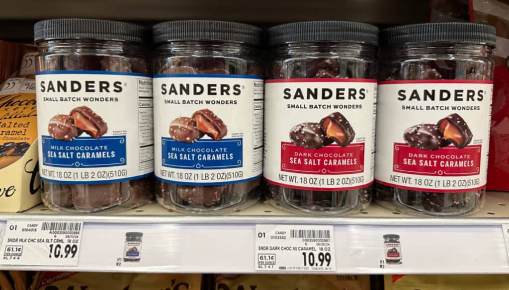 Sanders Chocolate Caramels Kroger Shelf Image