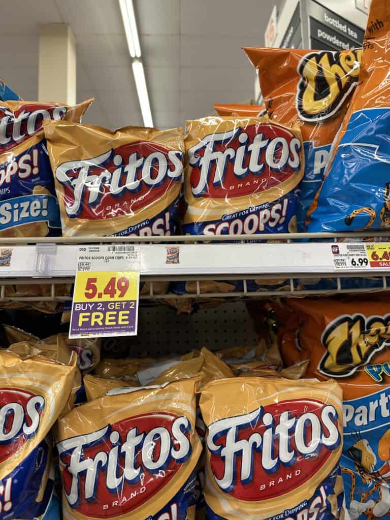 Sun Chips. Lays Kettle Chips, Tostitos, Fritos and Cheetos Kroger Shelf Image