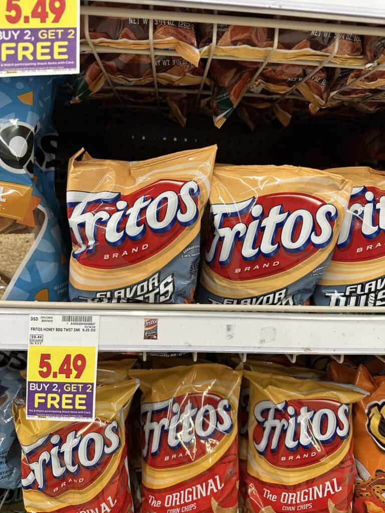 Sun Chips. Lays Kettle Chips, Tostitos, Fritos and Cheetos Kroger Shelf Image