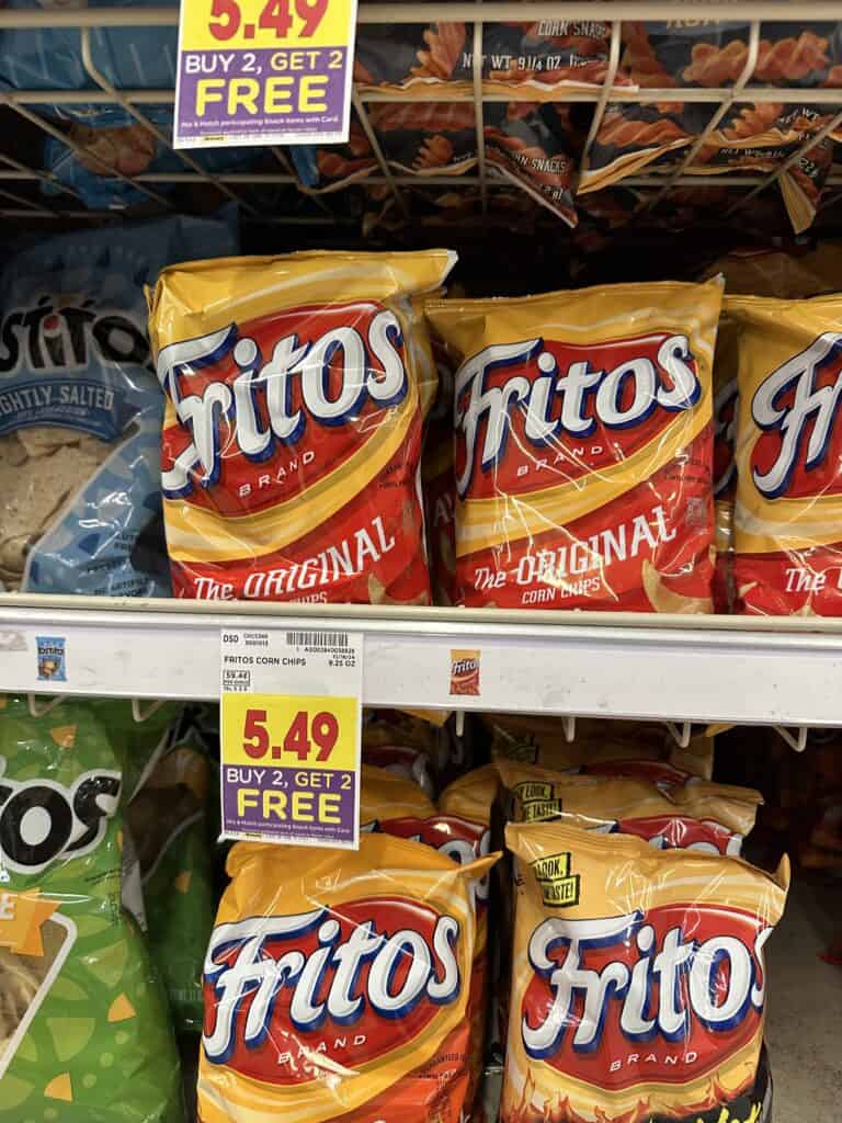 Sun Chips. Lays Kettle Chips, Tostitos, Fritos and Cheetos Kroger Shelf Image