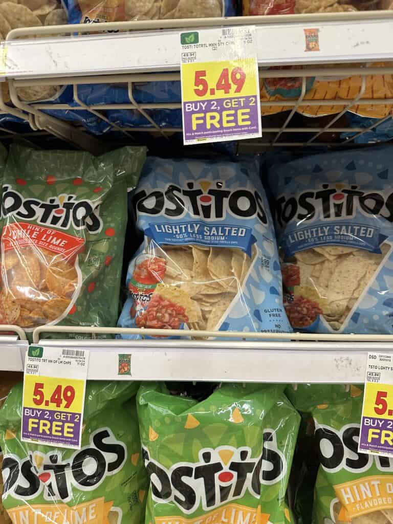 Sun Chips. Lays Kettle Chips, Tostitos, Fritos and Cheetos Kroger Shelf Image