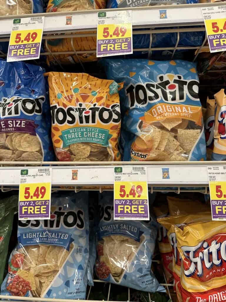 Sun Chips. Lays Kettle Chips, Tostitos, Fritos and Cheetos Kroger Shelf Image