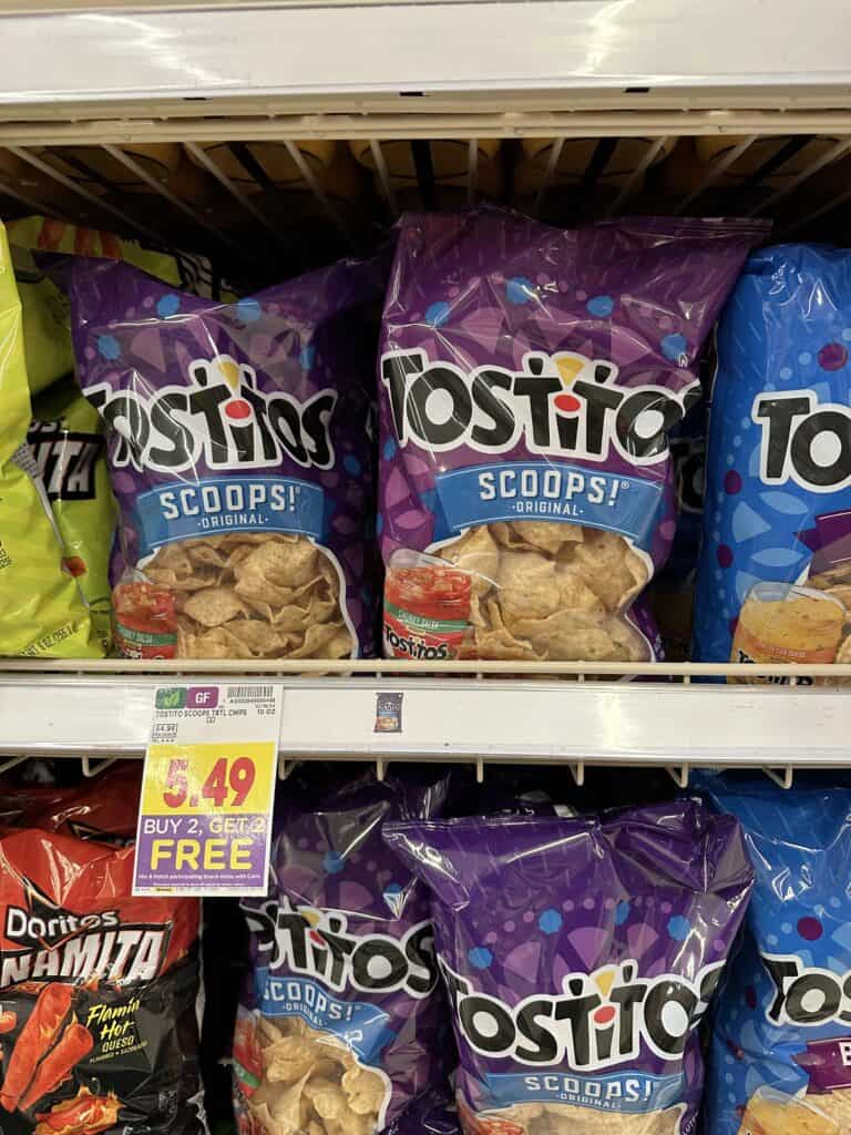 Sun Chips. Lays Kettle Chips, Tostitos, Fritos and Cheetos Kroger Shelf Image