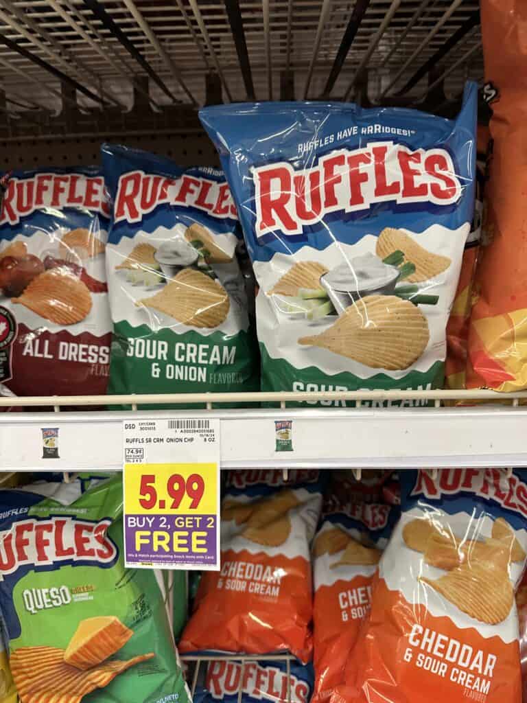 Sun Chips. Lays Kettle Chips, Tostitos, Fritos and Cheetos Kroger Shelf Image