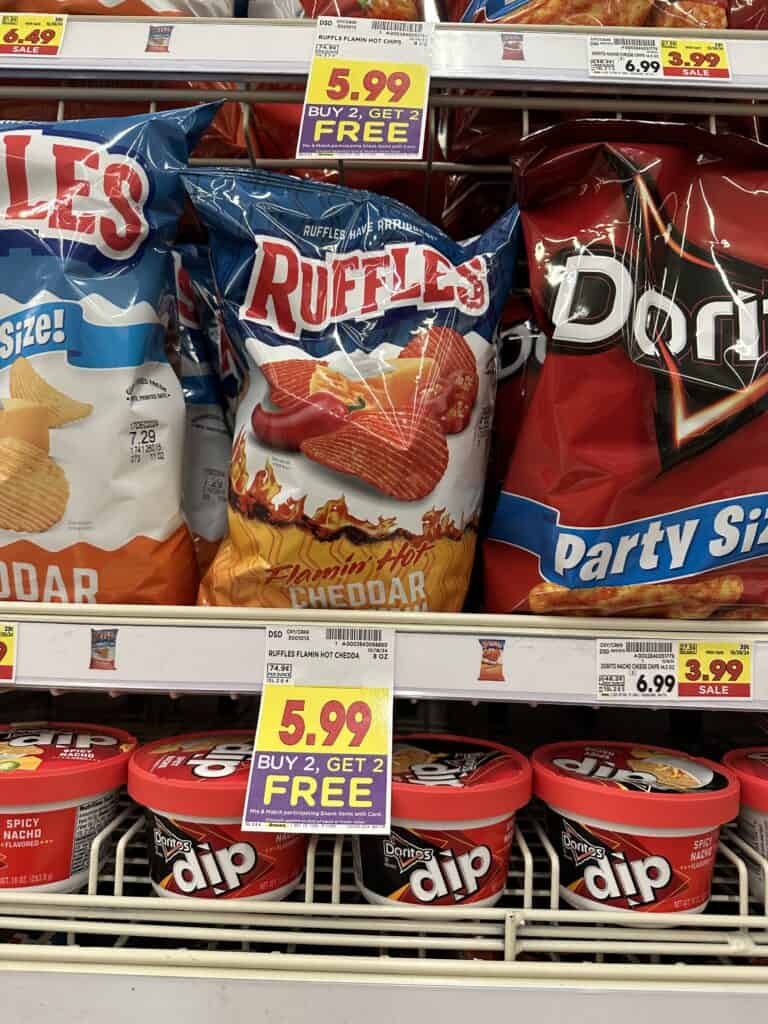 Sun Chips. Lays Kettle Chips, Tostitos, Fritos and Cheetos Kroger Shelf Image