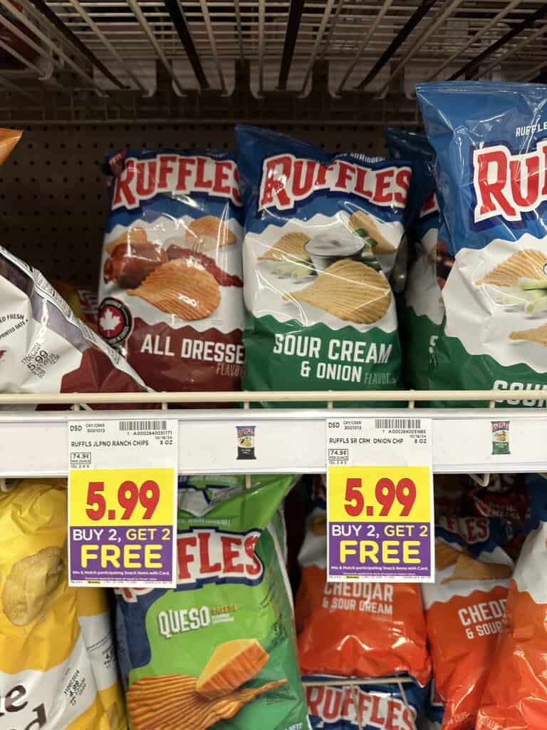 Sun Chips. Lays Kettle Chips, Tostitos, Fritos and Cheetos Kroger Shelf Image