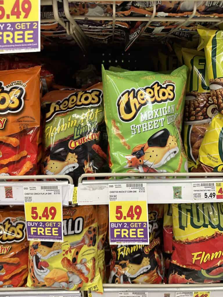 Sun Chips. Lays Kettle Chips, Tostitos, Fritos and Cheetos Kroger Shelf Image