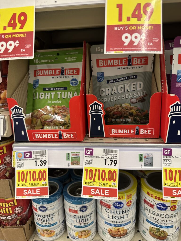 bumble bee tuna pouches kroger shelf image (1)