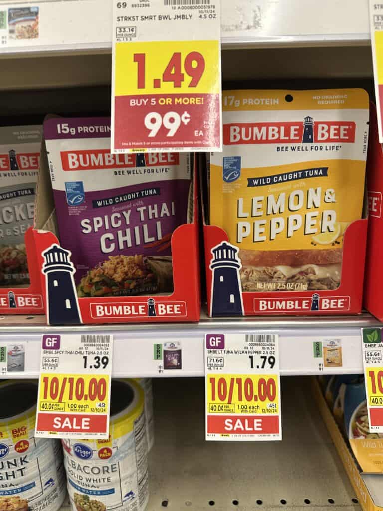 bumble bee tuna pouches kroger shelf image (1)