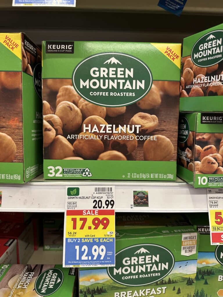 Green Mountain, Original Donut Shop, Newman's Own, Krispy Kreme, Caribou Coffee Kroger Shelf Images 