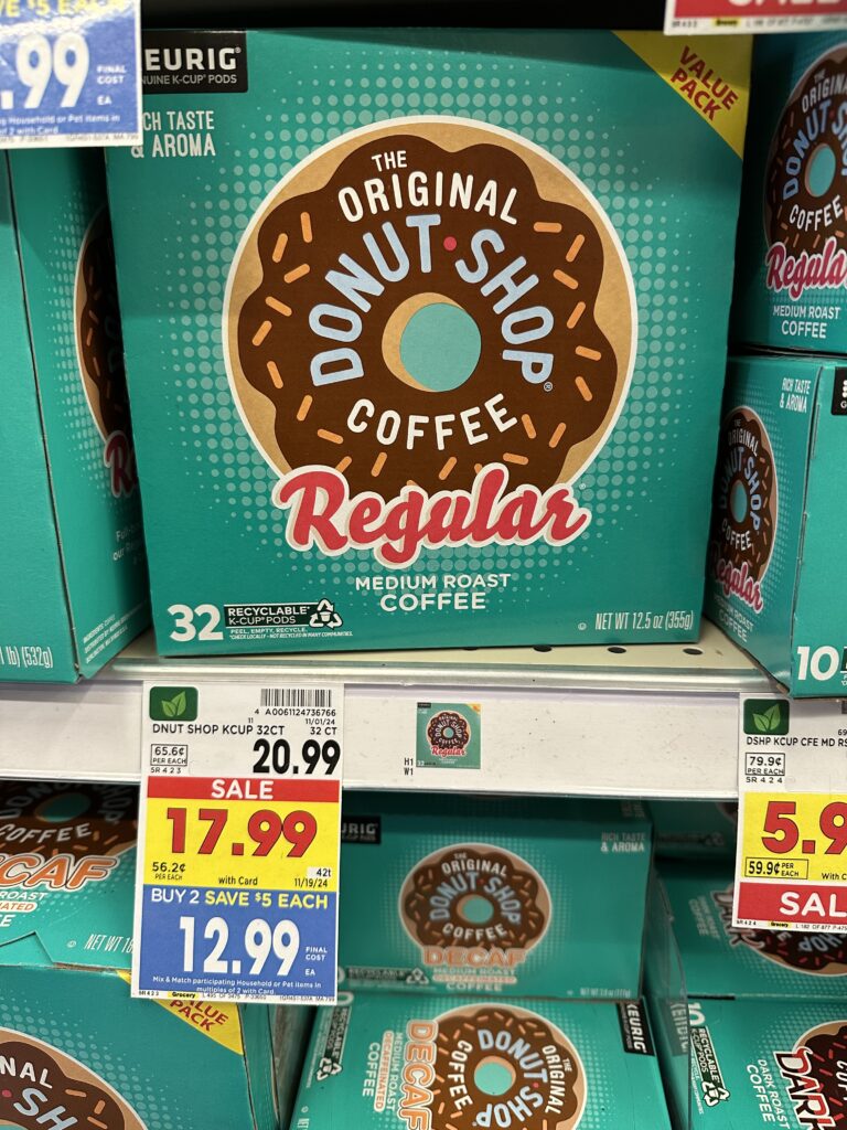 Green Mountain, Original Donut Shop, Newman's Own, Krispy Kreme, Caribou Coffee Kroger Shelf Images 