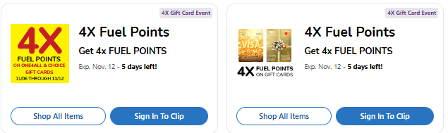 Kroger Gift Cards 4x fuel points