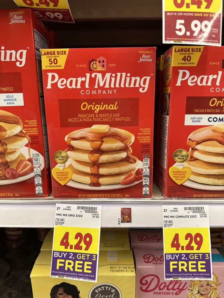 Quaker Instant Oatmeal, Oatmeal, Pearl Milling Pancake and Syrup, Quaker cereals and kroger coffee shelf images