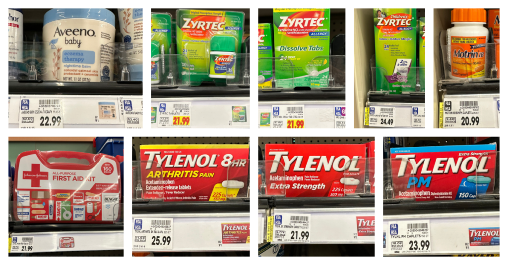 Tylenol, Aveeno, Zyrtec, Motrin and johnson's first aid kit Kroger