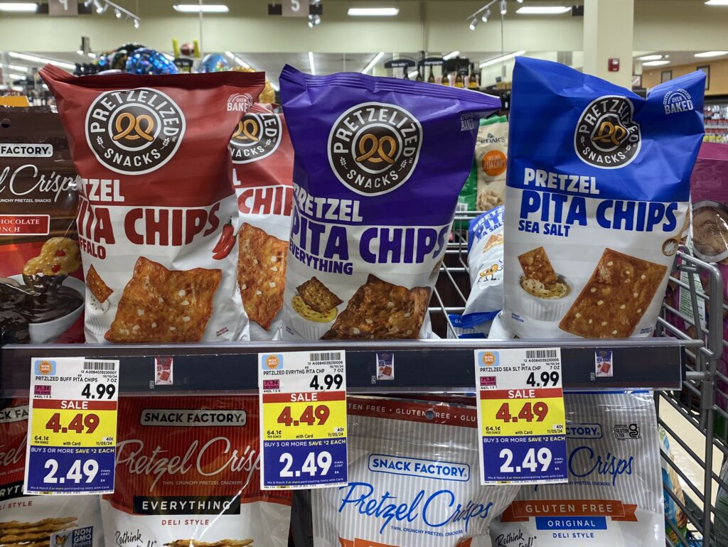 pretzelized pita chips kroger shelf image