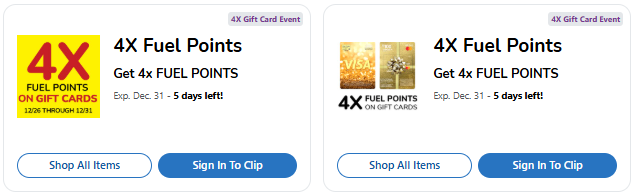 4x fuel point gift cards kroger