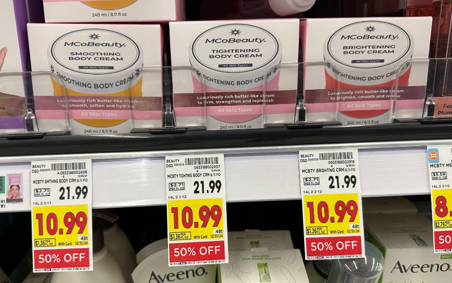 MCoBeauty Body Creams Kroger Shelf Image