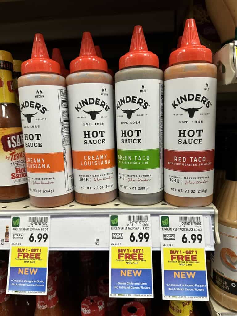 kinder's hot sauce kroger shelf image