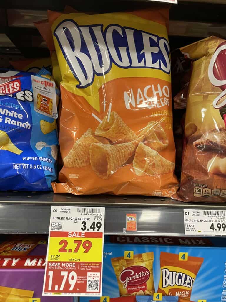 bugles, chex mix and gardettos kroger shelf image (1)