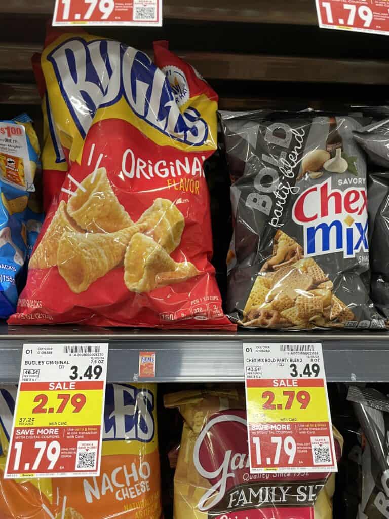 bugles, chex mix and gardettos kroger shelf image (1)