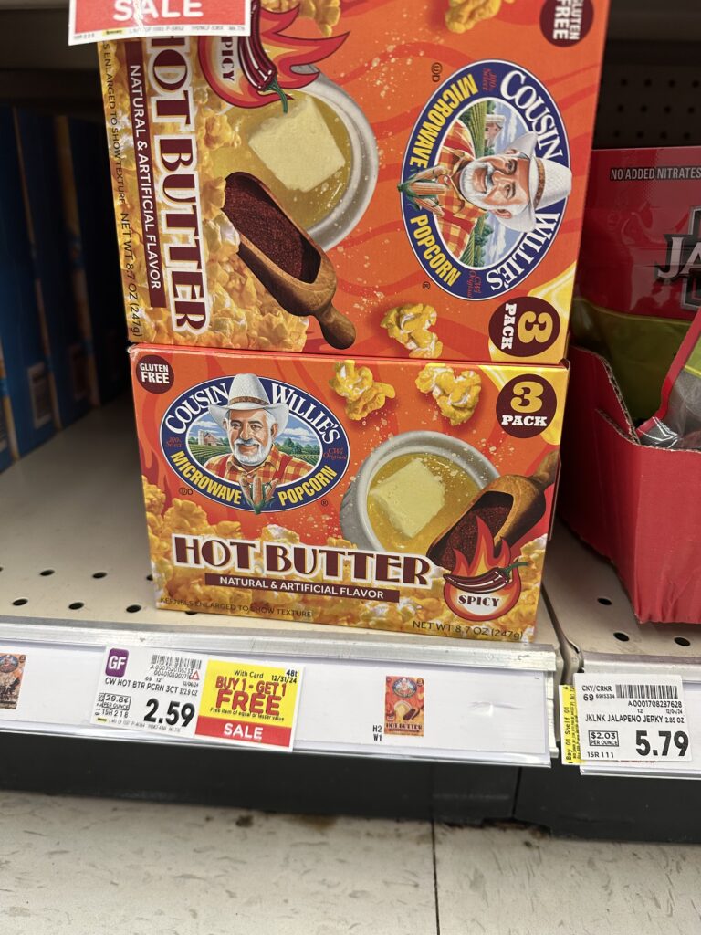 cousin willies popcorn kroger shelf image (1)